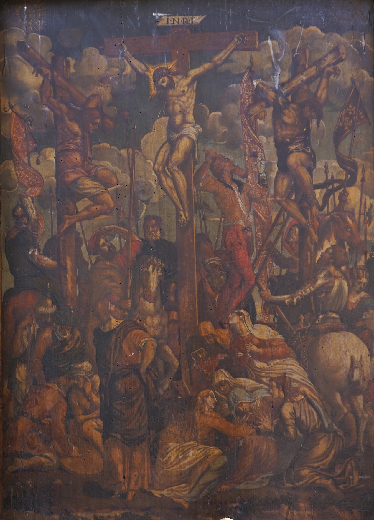 Continental School, 17th/18th century, 'Crucifixion of Christ and the Two Thieves on Mount Golgotha'